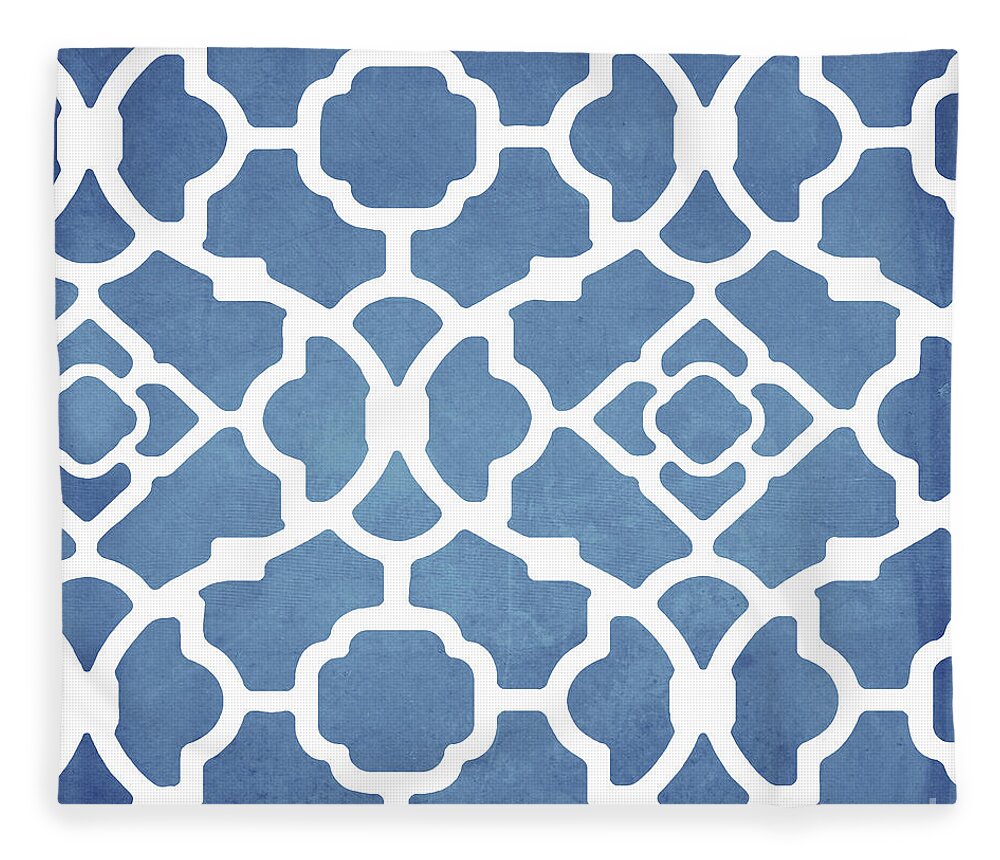 Blue Pattern Fleece Blanket featuring the painting Moroccan Blues by Mindy Sommers