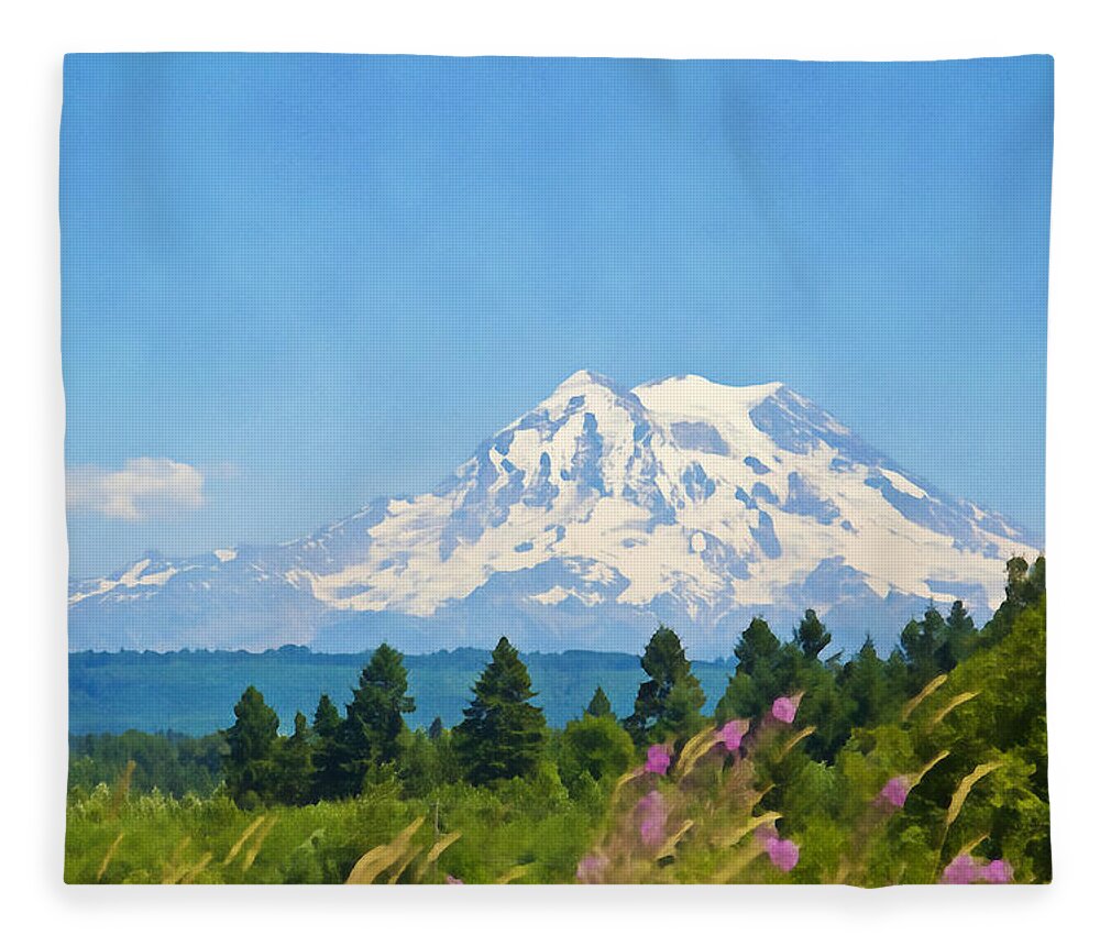 Mount Rainier National Park Fleece Blanket featuring the photograph Mount Rainier Watercolor by Tatiana Travelways