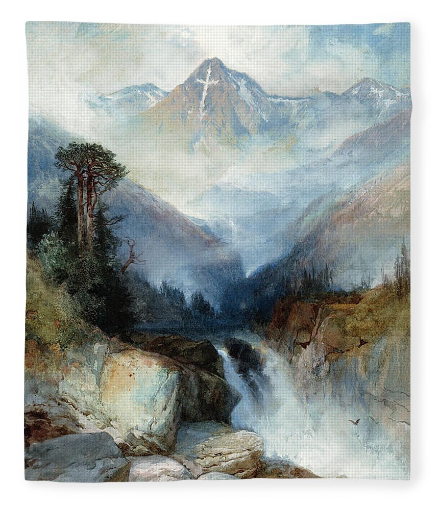 Thomas Moran Fleece Blanket featuring the painting Mountain of the Holy Cross #1 by Thomas Moran