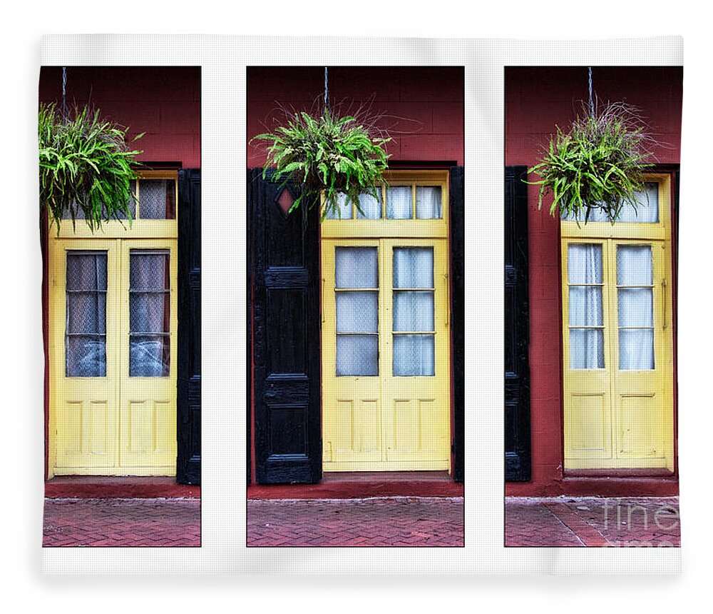 New Orleans Fleece Blanket featuring the photograph NOLA Doors Triptych #2 #1 by Jarrod Erbe