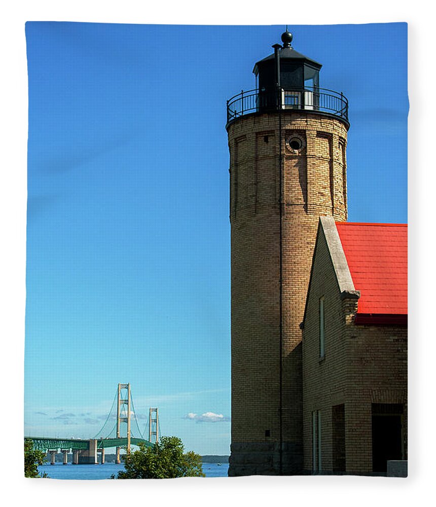 Mackinac City Fleece Blanket featuring the photograph Old Mackinac Point Lighthouse #1 by Jeff Kurtz