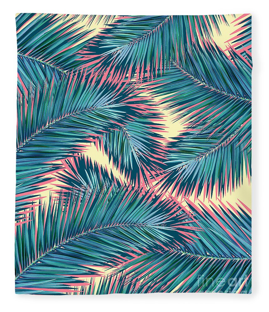Tropical Leaves. Nature Design Fleece Blanket featuring the digital art Exotic Summer tropical plant by Mark Ashkenazi