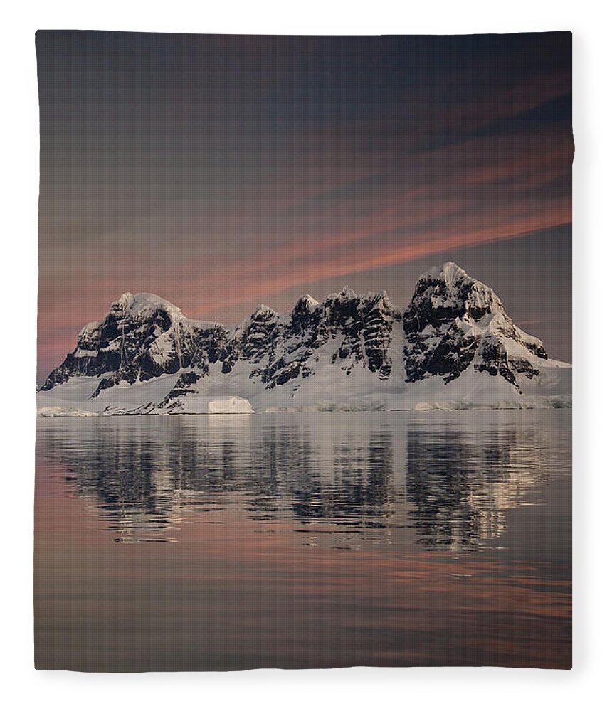 00479585 Fleece Blanket featuring the photograph Peaks At Sunset Wiencke Island #1 by Colin Monteath