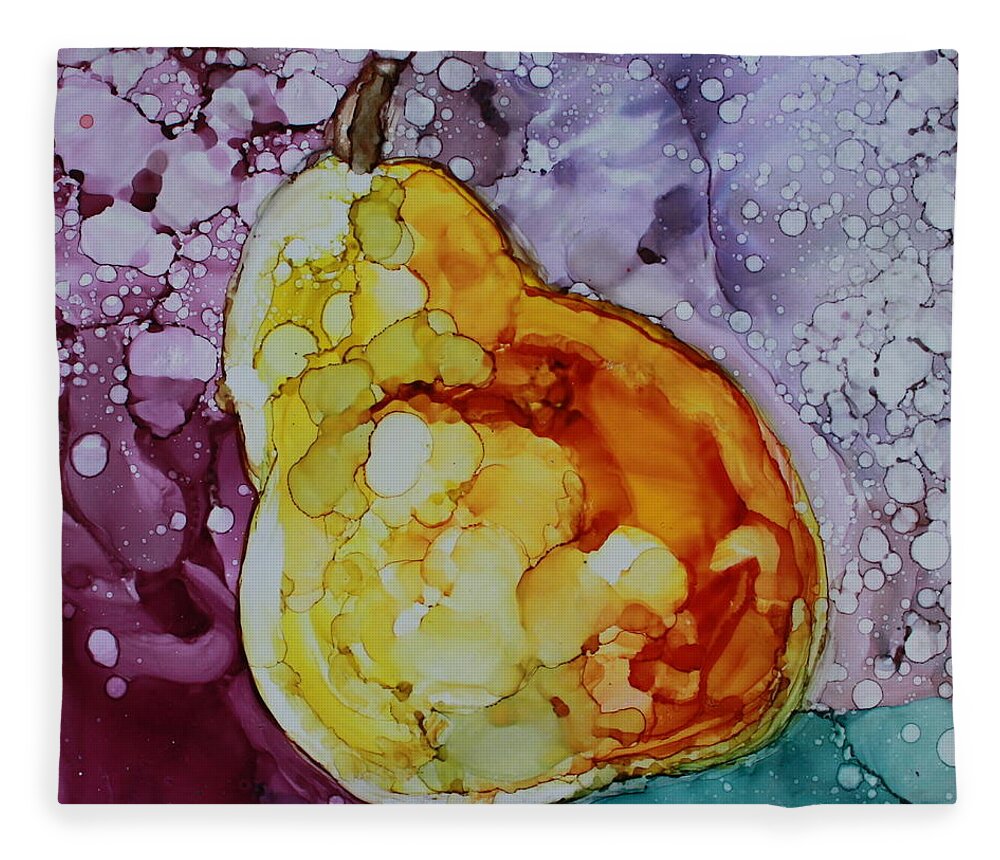 Pear Fleece Blanket featuring the painting Pear #2 by Ruth Kamenev