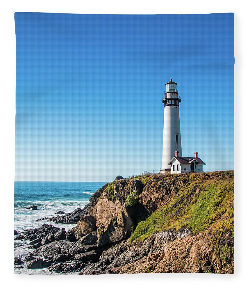 Coastline Fleece Blanket featuring the photograph Pigeon Point Lighthouse on highway No. 1, California by Amanda Mohler