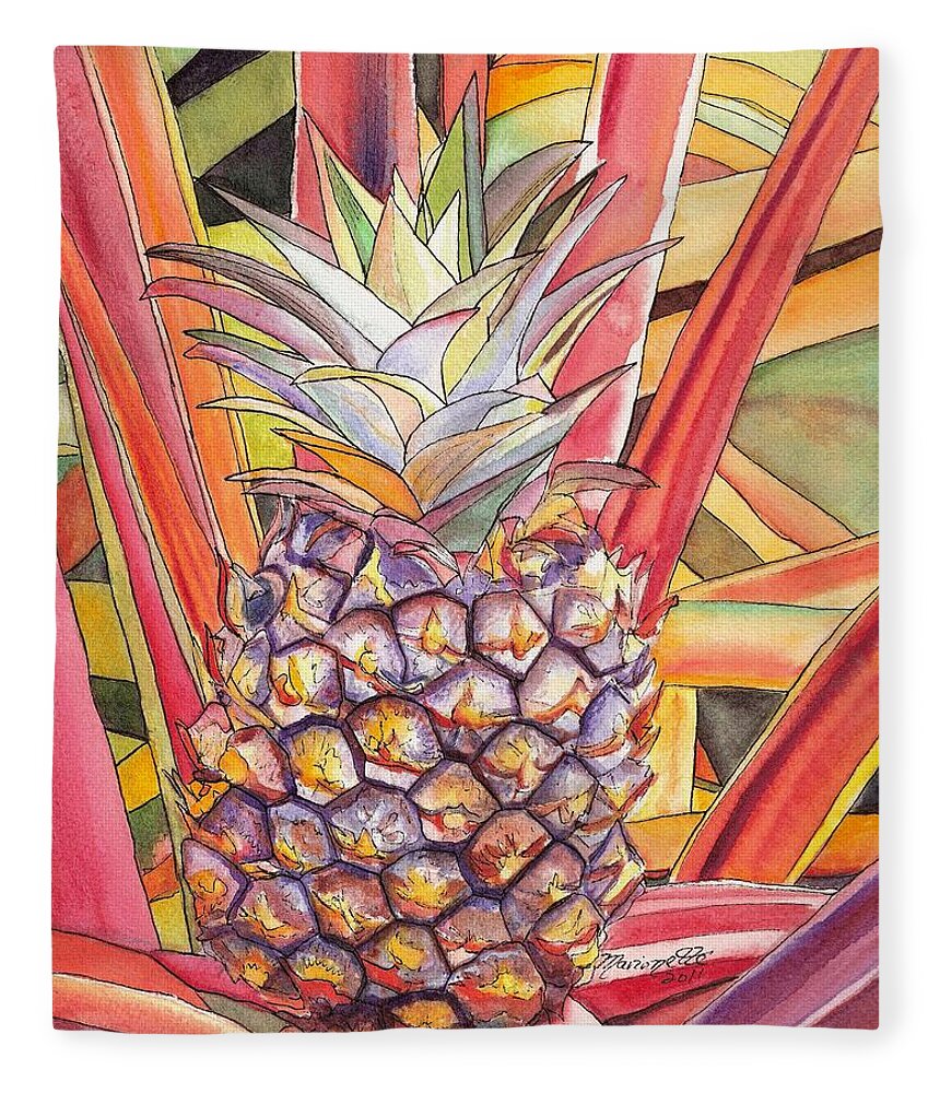 Pineapple Fleece Blanket featuring the painting Pineapple by Marionette Taboniar