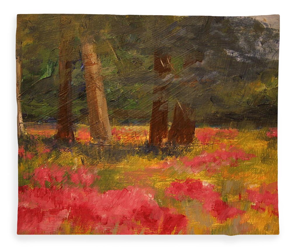 Poppy Painting Fleece Blanket featuring the painting Poppy Meadow by Julie Lueders 