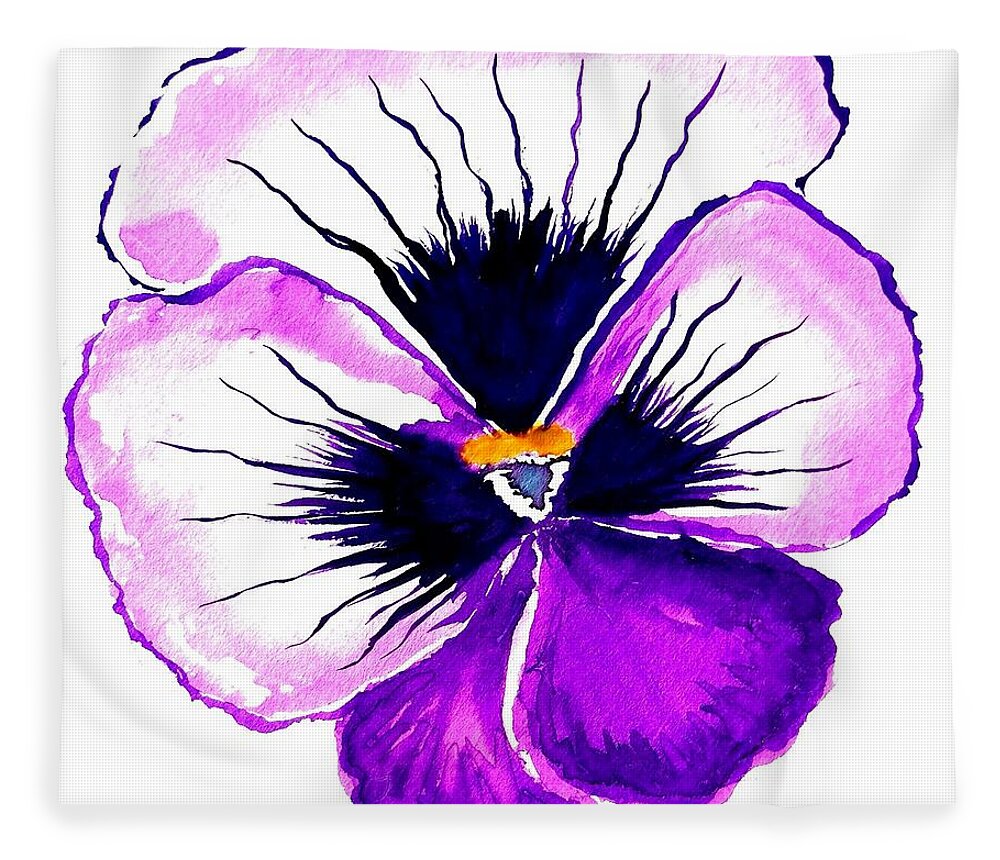 Painting Fleece Blanket featuring the painting Purple Pansy Watercolor by Delynn Addams
