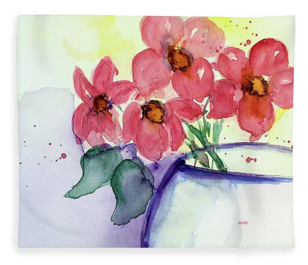 Flower Fleece Blanket featuring the painting Red Flowers #1 by Britta Zehm