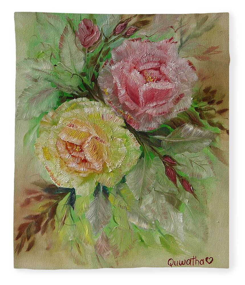 Roses Fleece Blanket featuring the painting Roses #1 by Quwatha Valentine