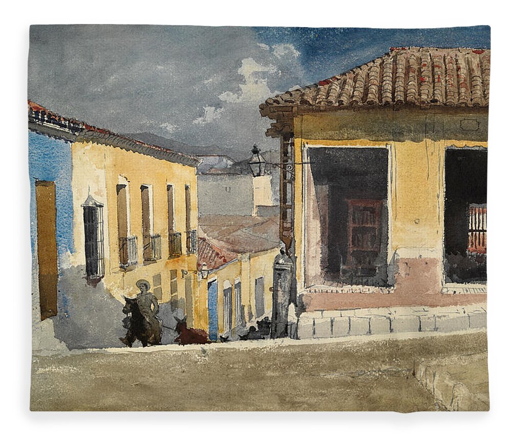 Winslow Homer Fleece Blanket featuring the drawing Santiago de Cuba. Street Scene by Winslow Homer