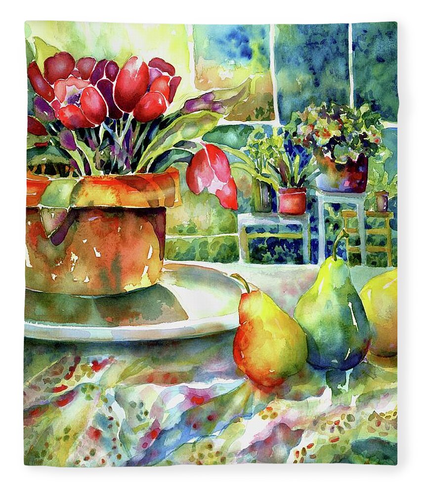 Watercolor Fleece Blanket featuring the painting Solarium #1 by Ann Nicholson