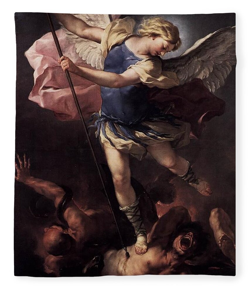 Luca Giordano Fleece Blanket featuring the painting St. Michael by Troy Caperton