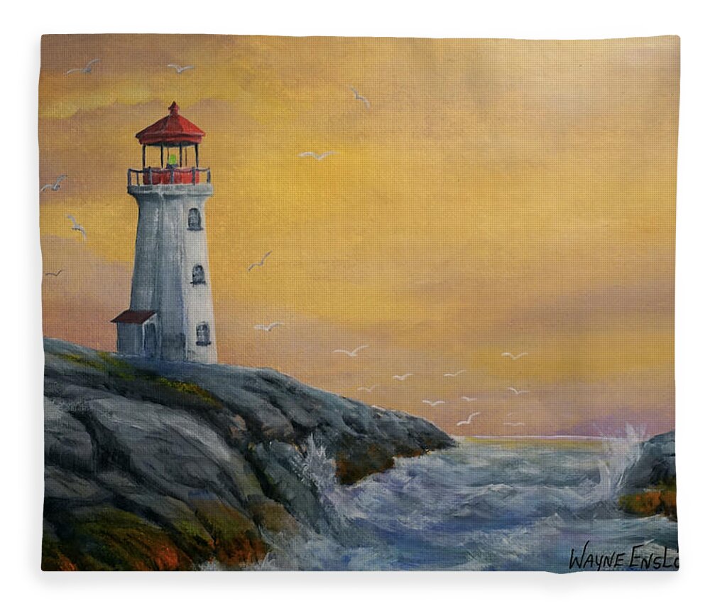 Lighthouse Fleece Blanket featuring the painting Standing Guard #2 by Wayne Enslow
