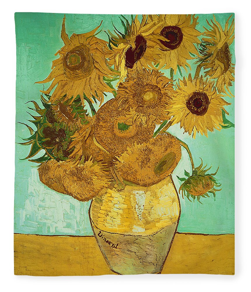 #faatoppicks Fleece Blanket featuring the painting Sunflowers by Van Gogh by Vincent Van Gogh