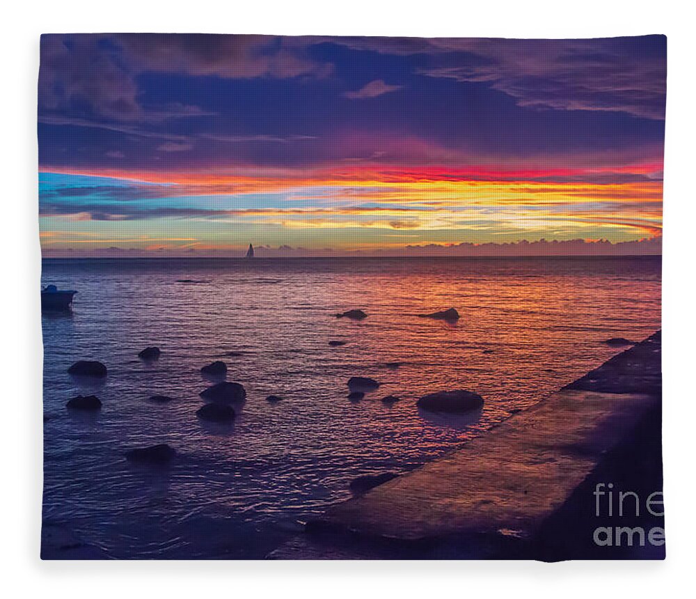 Sunset Fleece Blanket featuring the photograph Sunset at Mauritius by Amanda Mohler