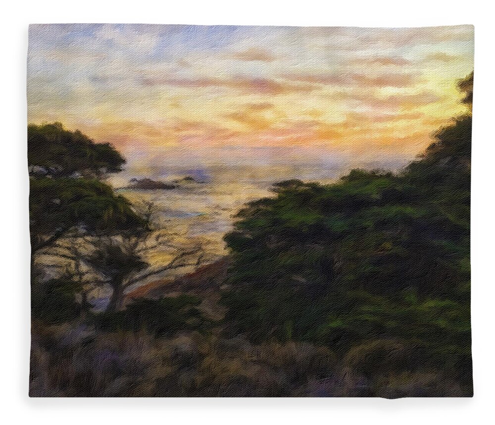 Landscape Fleece Blanket featuring the mixed media Sunset by Jonathan Nguyen