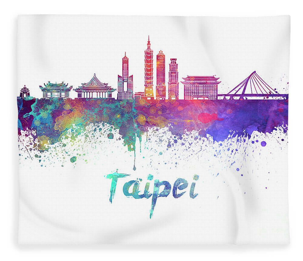 Taipei skyline in watercolor Fleece Blanket by Pablo Romero - Fine