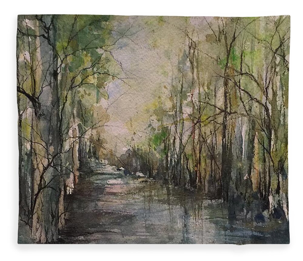 River Fleece Blanket featuring the painting Bayou Liberty by Robin Miller-Bookhout