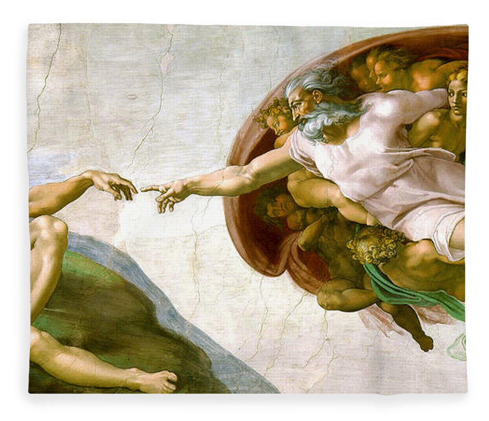 Michelangelo Fleece Blanket featuring the painting The Creation Of Adam #1 by Michelangelo