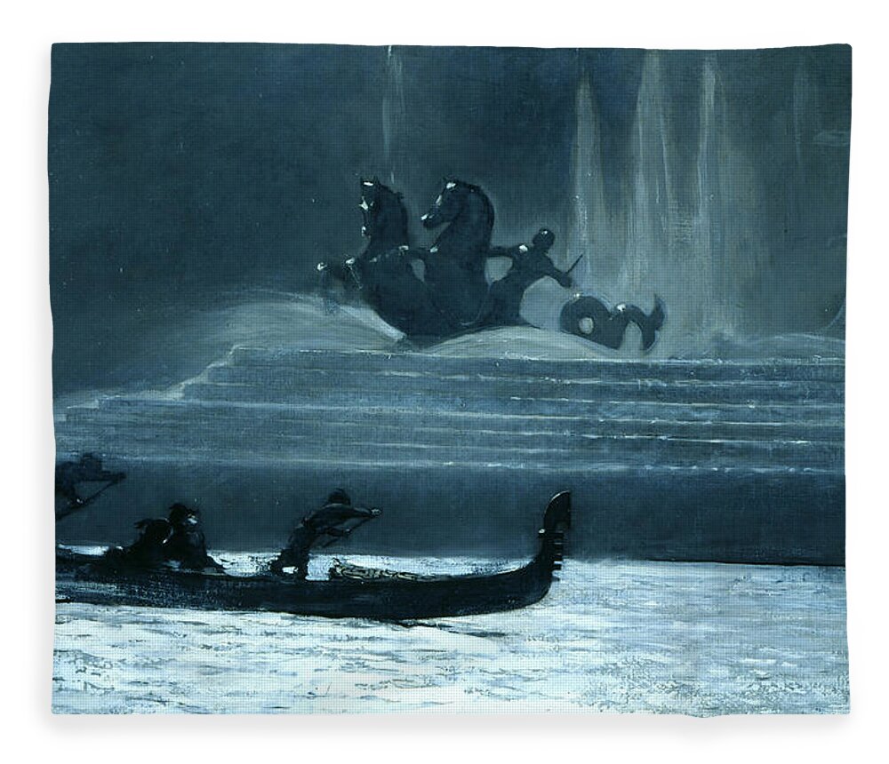 Winslow Homer Fleece Blanket featuring the painting The Fountains at Night, World's Columbian Exposition #2 by Winslow Homer