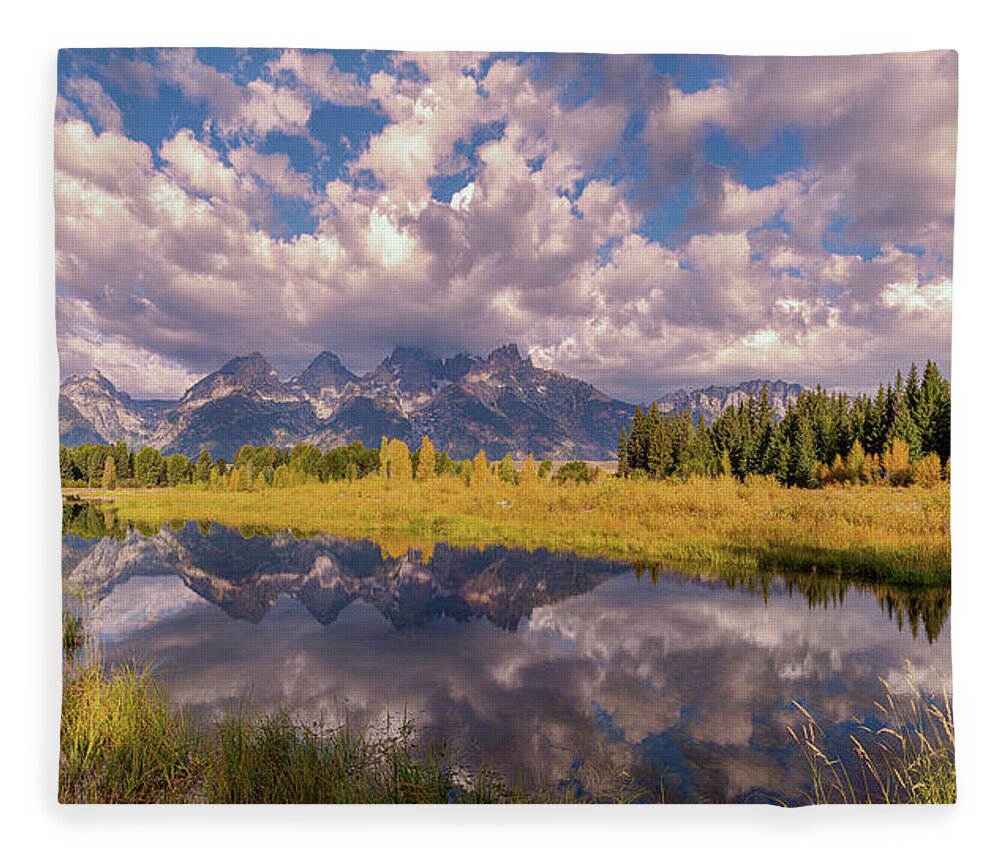 Olena Art Fleece Blanket featuring the photograph The Grand Tetons National Park Autumn OLena Art Fall Colors Photography by Lena Owens - OLena Art Vibrant Palette Knife and Graphic Design