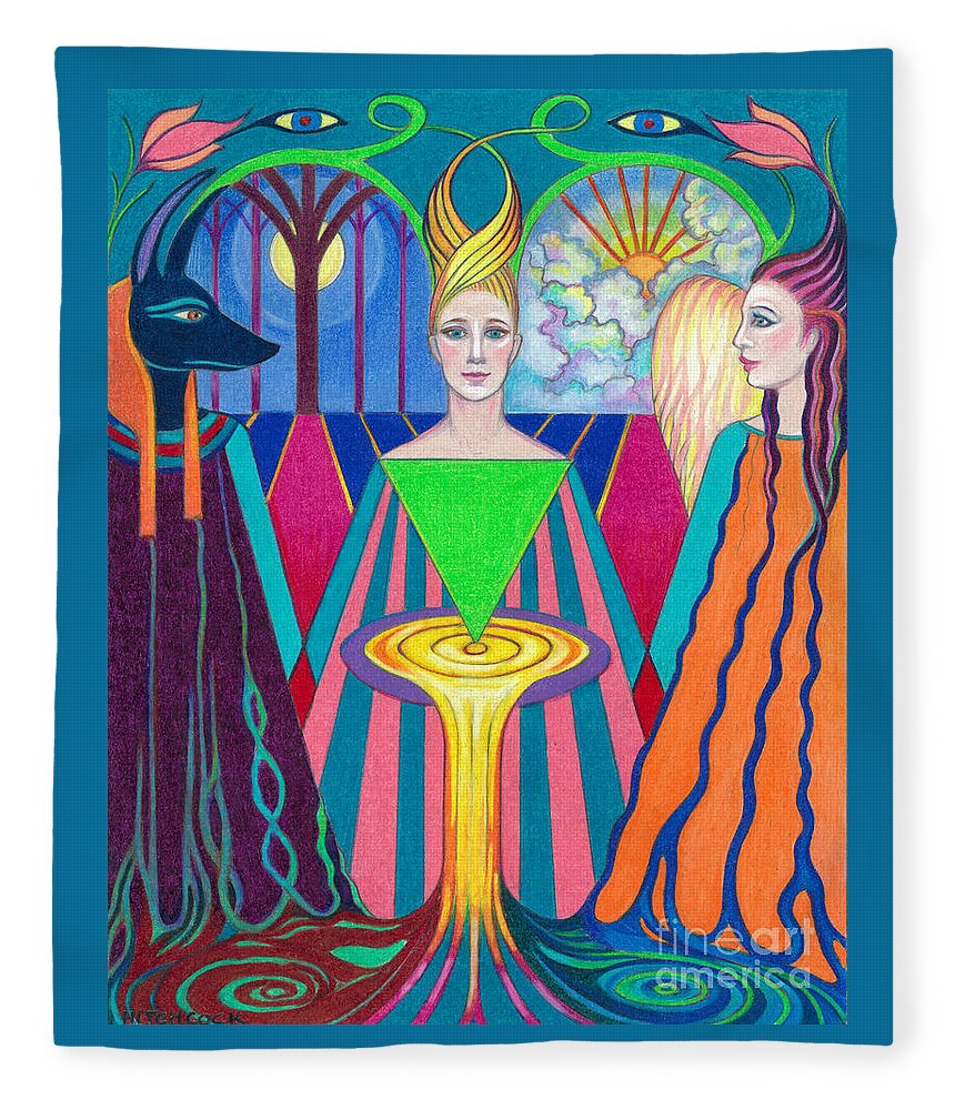 Spiritual Fleece Blanket featuring the drawing The Oracle by Debra Hitchcock