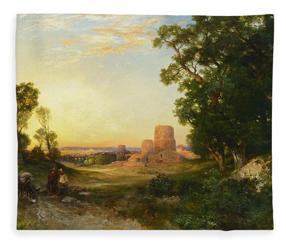 Thomas Moran Fleece Blanket featuring the painting Tula the Ancient Capital of Mexico by Thomas Moran