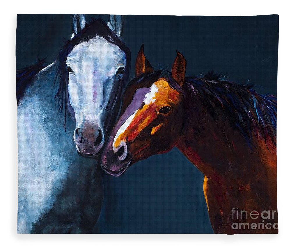 Horses Fleece Blanket featuring the painting Unbridled Love by Frances Marino