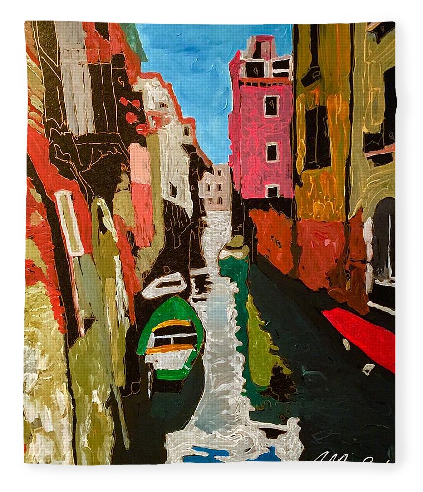 Venice Italy Fleece Blanket featuring the painting Unfinished Venice Italy #2 by Neal Barbosa