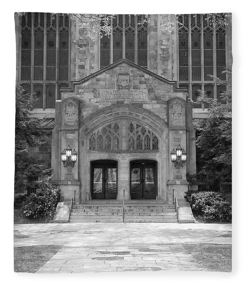 Black And White Fleece Blanket featuring the photograph University of Michigan Law Quad #1 by Phil Perkins
