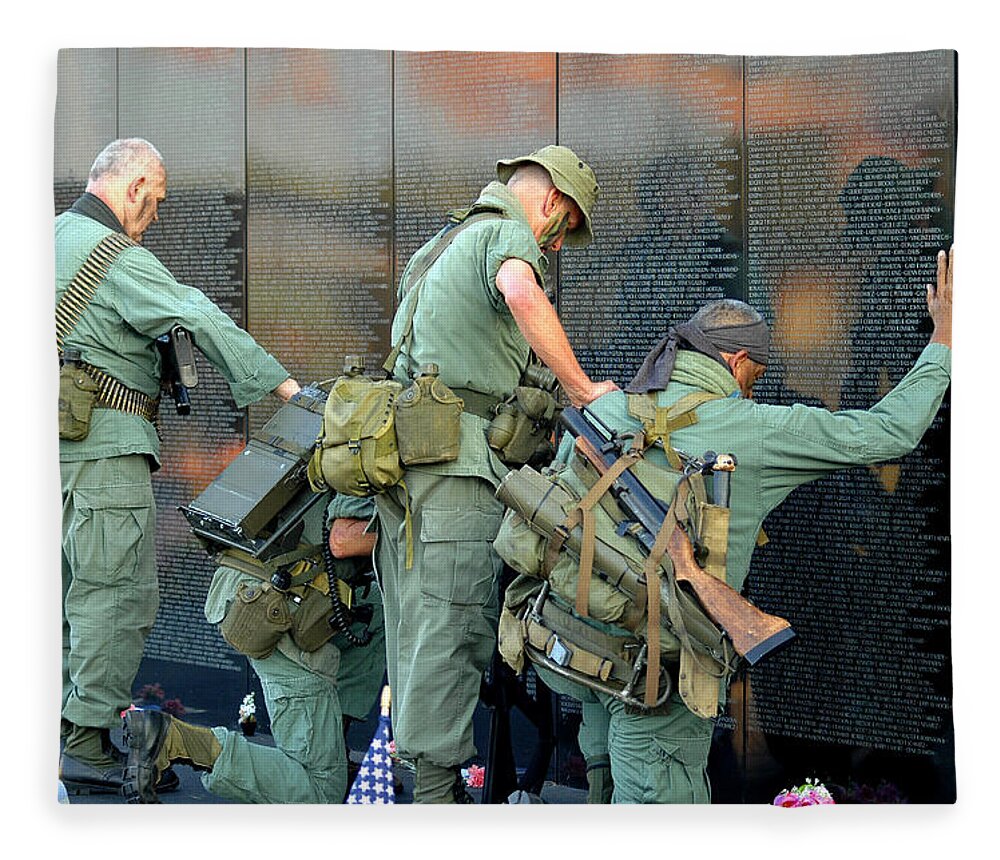 Veterans Fleece Blanket featuring the photograph Veterans at Vietnam Wall by Carolyn Marshall