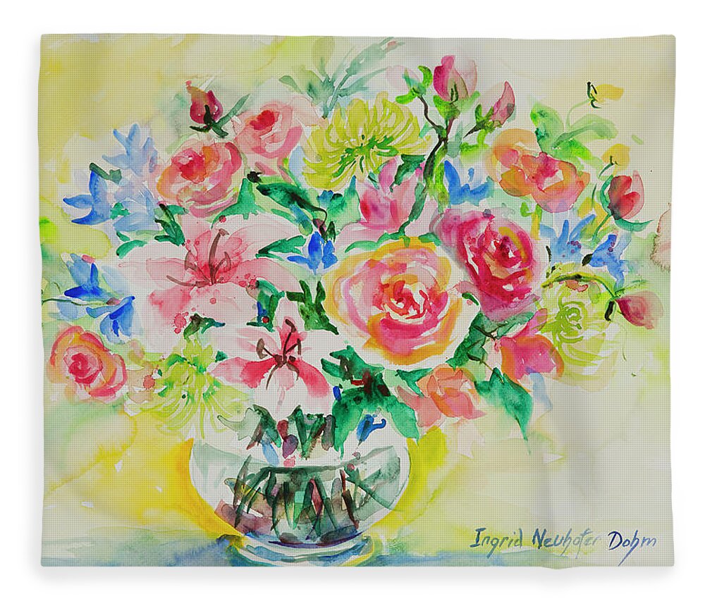Flowers Fleece Blanket featuring the painting Watercolor Series 203 by Ingrid Dohm