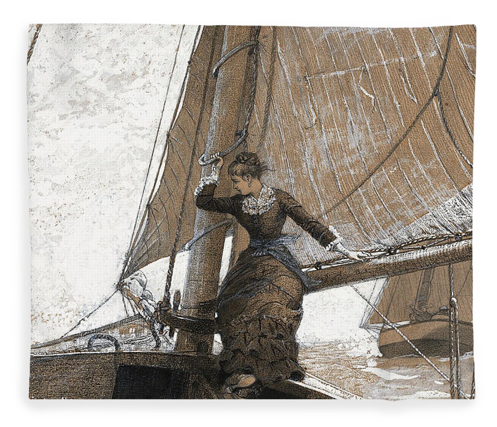 Winslow Homer Fleece Blanket featuring the drawing Yachting Girl #3 by Winslow Homer