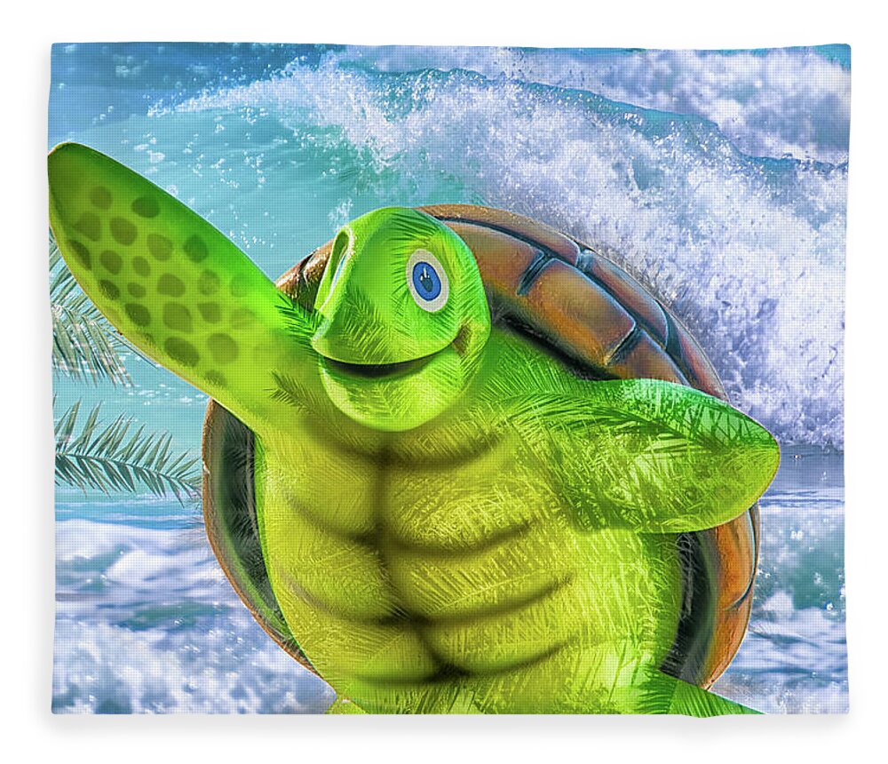 Sea Turtle Fleece Blanket featuring the mixed media 10731 Myrtle the Turtle by Pamela Williams