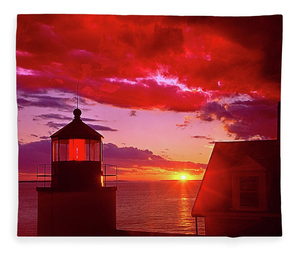 136215 Fleece Blanket featuring the photograph 136215 Bass Harbor Head Lightbouse by Ed Cooper Photography