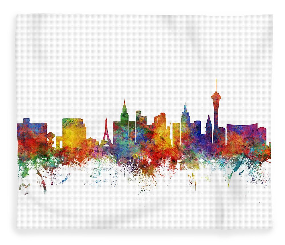 Las Vegas Fleece Blanket featuring the digital art Las Vegas Nevada Skyline #15 by Michael Tompsett