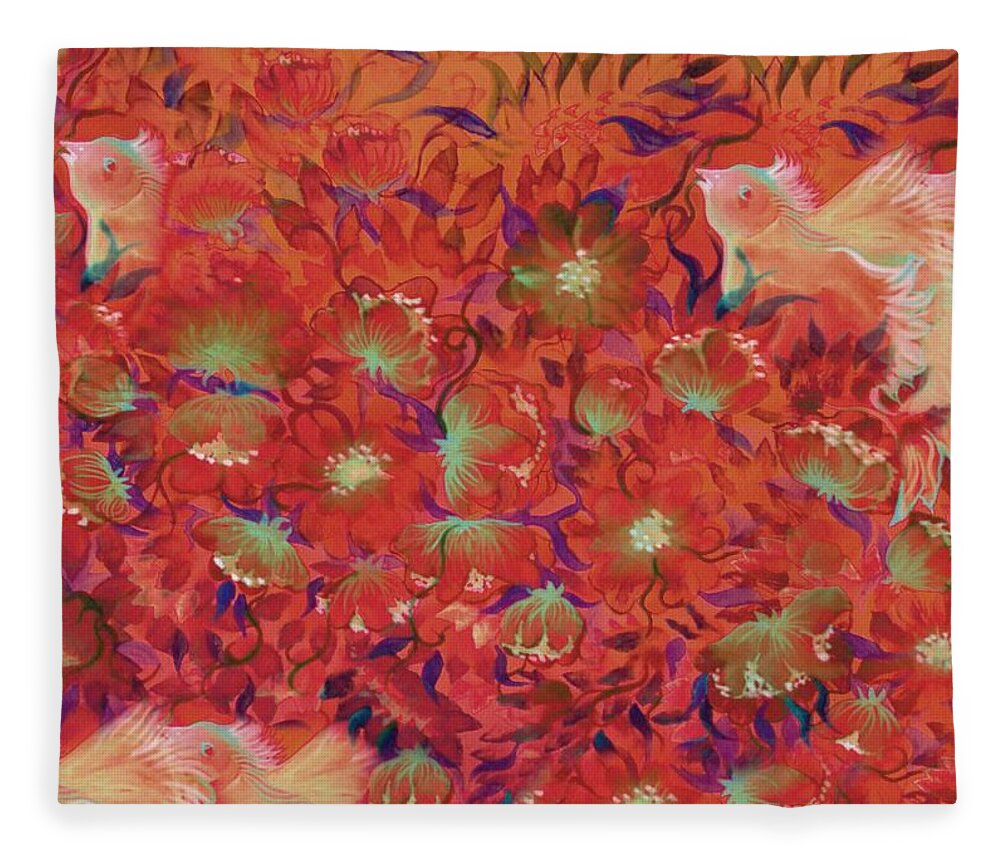 Flower Fleece Blanket featuring the digital art Birds Symphony #17 by Sandrine Kespi