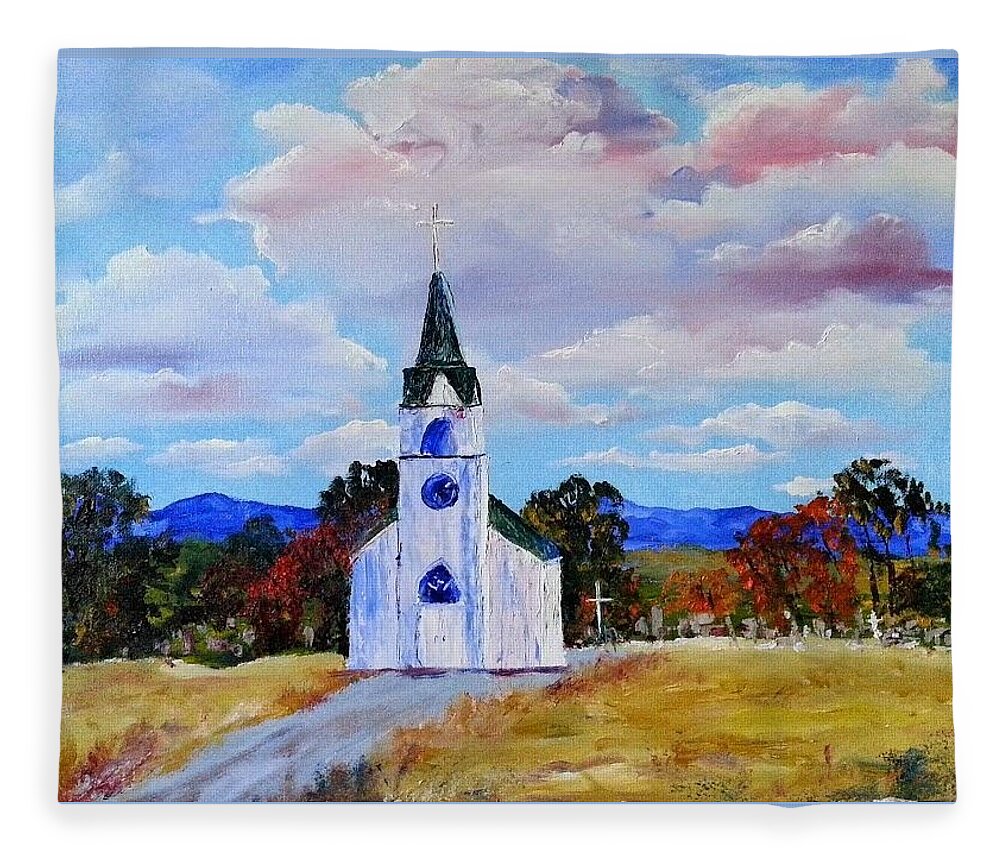 Church Fleece Blanket featuring the painting #17 St. Johns Historic Church on Hwy 69 #17 by Cheryl Nancy Ann Gordon