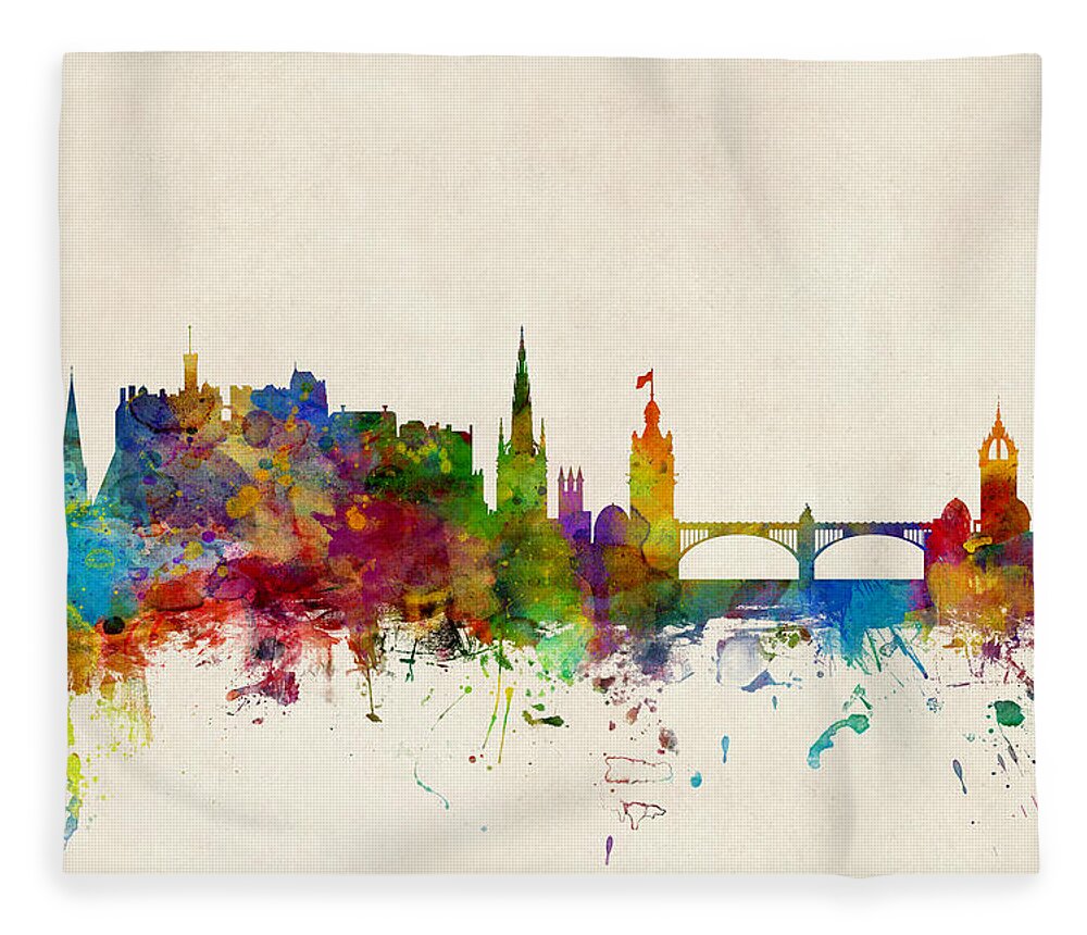 City Fleece Blanket featuring the digital art Edinburgh Scotland Skyline #18 by Michael Tompsett