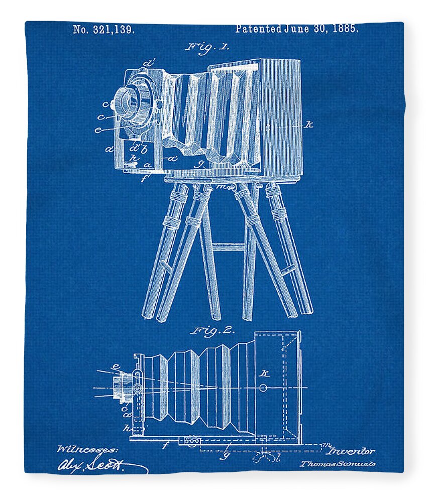 Patent Fleece Blanket featuring the digital art 1885 Camera US Patent Invention Drawing - Blueprint by Todd Aaron