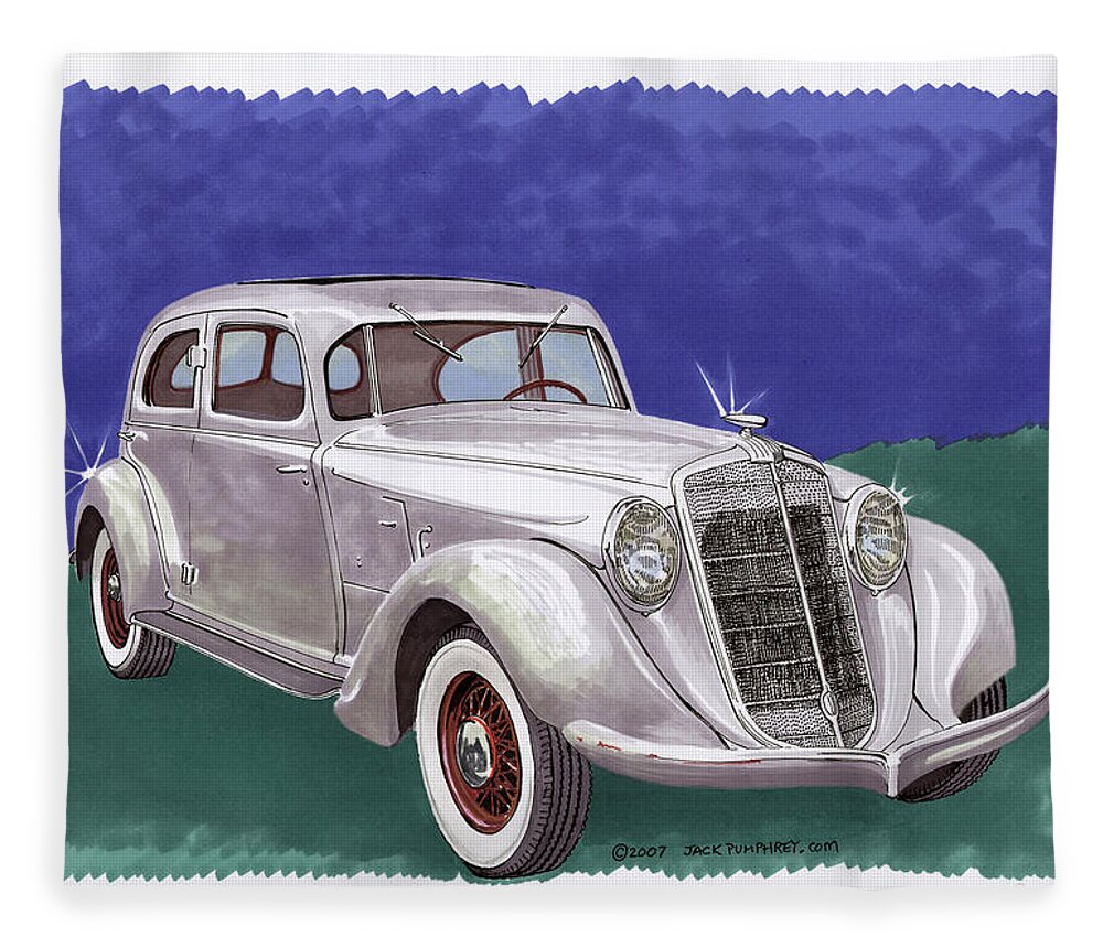 A Watercolor Portrait Of The 1935 Hupmobile Model 527 T Which Was An Automobile Built From 1909 Through 1940 By The Hupp Motor Company Fleece Blanket featuring the painting 1935 Hupmobile Model 527 T by Jack Pumphrey