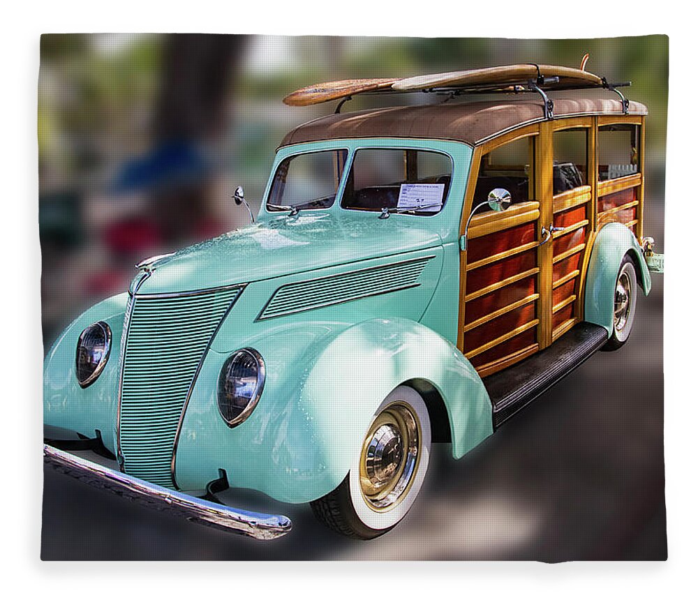 Woody Fleece Blanket featuring the photograph 1937 Green Woody Automobile by Bob Slitzan