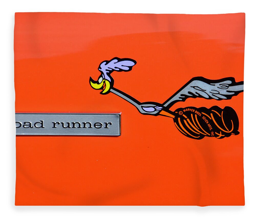 1968 Fleece Blanket featuring the photograph 1968 Plymouth Roadrunner Badge by Mike Martin