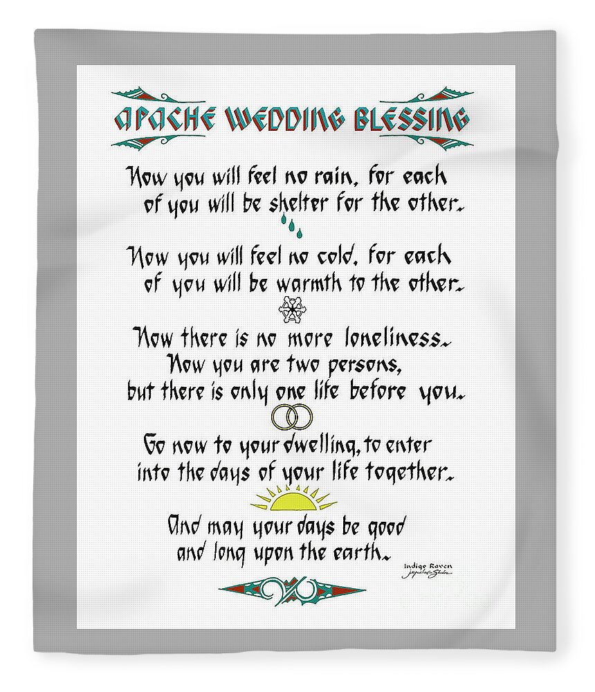 Native American Fleece Blanket featuring the drawing Apache Wedding Blessing #1 by Jacqueline Shuler