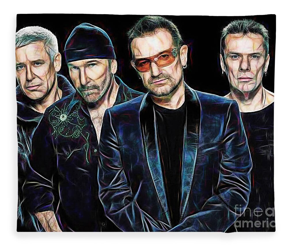 Bono Fleece Blanket featuring the mixed media Bono U2 Collection by Marvin Blaine