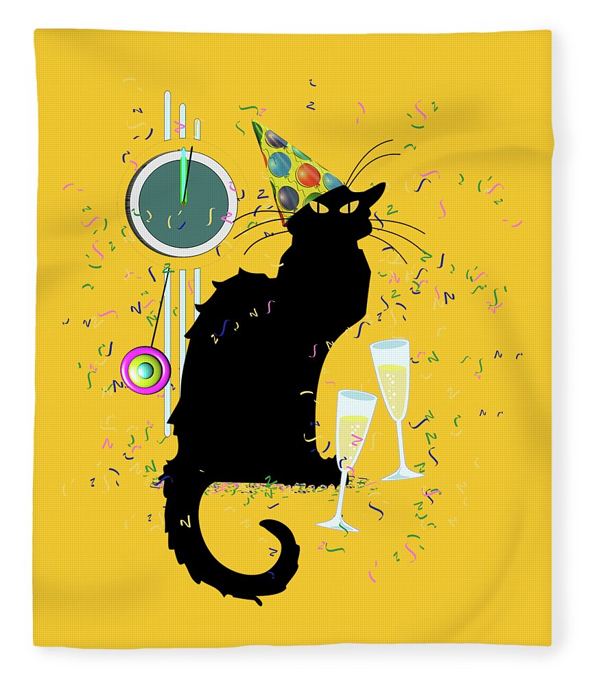Chat Noir New Years Fleece Blanket featuring the digital art Chat Noir New Years Party Countdown #2 by Gravityx9 Designs