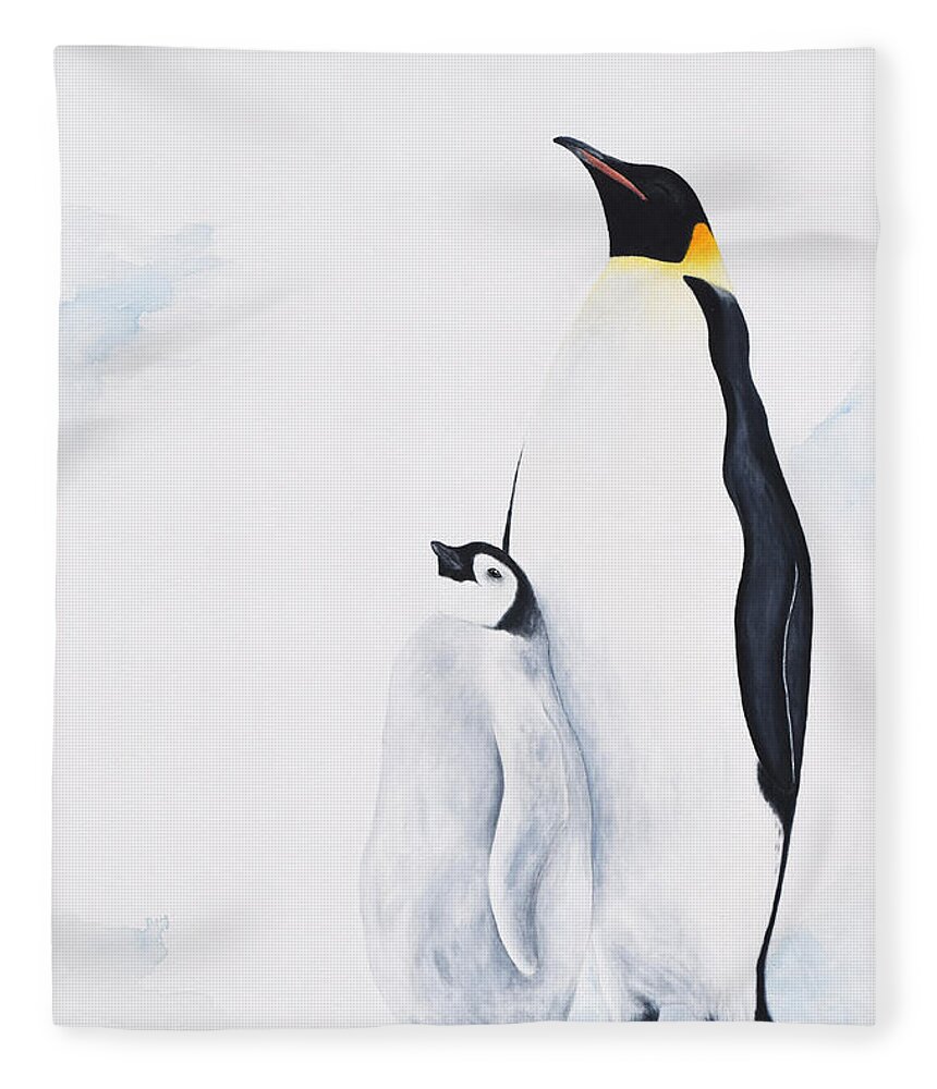 Wildlife Fleece Blanket featuring the painting Emperor Penguin #1 by Andrea Angulo