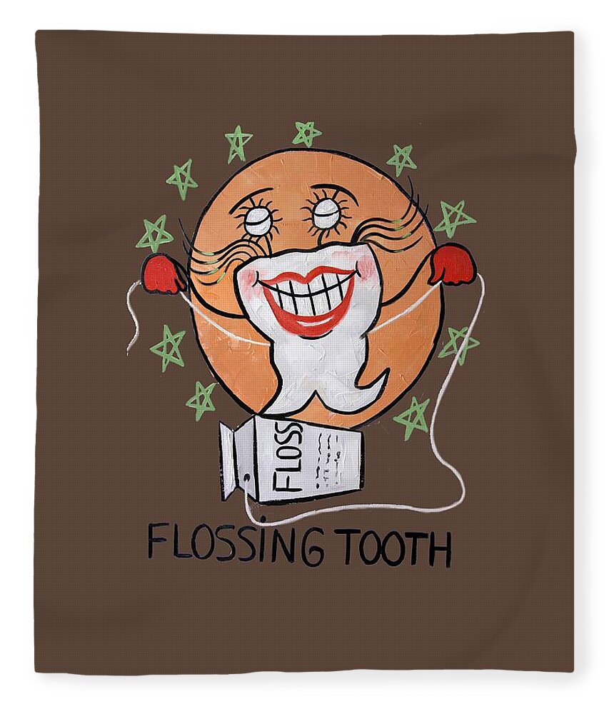 Dental Art T-shirtflossing Tooth Framed Prints Fleece Blanket featuring the painting Flossing Tooth by Anthony Falbo
