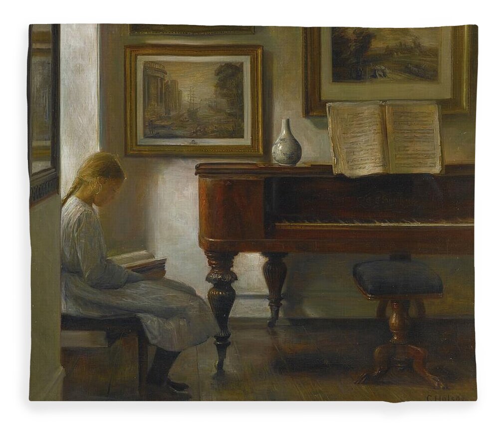 Carl Vilhelm Holsøe (danish Fleece Blanket featuring the painting Girl in an Interior #2 by Carl Vilhelm